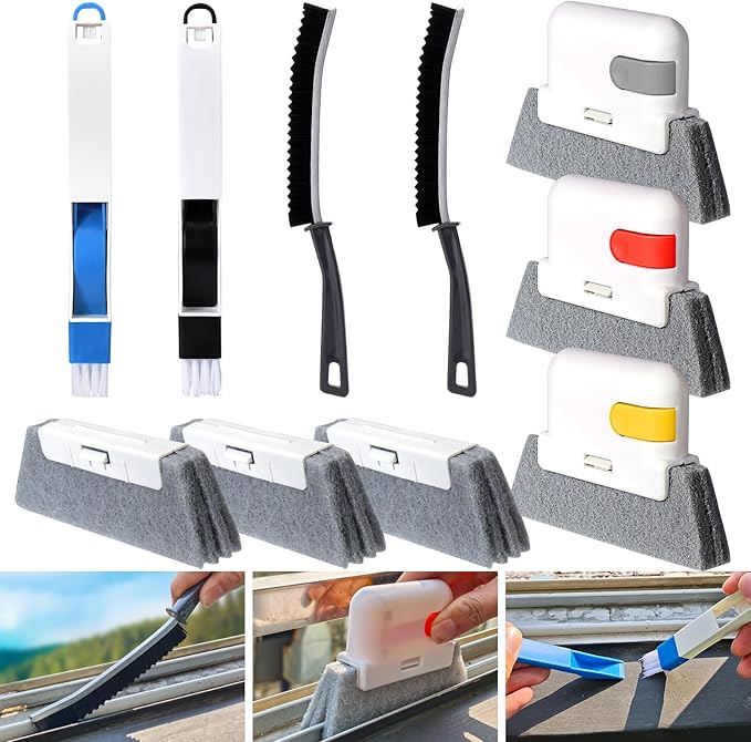 Window Track Cleaning Tools,Window Sill Cleaner Tool Kit,10 Pcs | Sliding Door Track Cleaner,Groove Crevice Seal Cleaning Brush for Tile Lines/Shutter/Car Vents/Air Conditioner/Keyboard