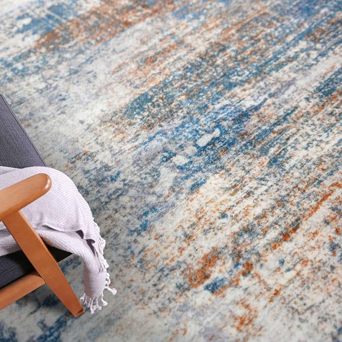 IOHOUZE Abstract Runner Rug 2x8 Ft Washable Runners for Hallways, Non Slip Kitchen Runner Printed Faux Wool Entryway Runner Indoor, Modern Abstract Floor Carpet for Hall Bedroom, Blue Rust