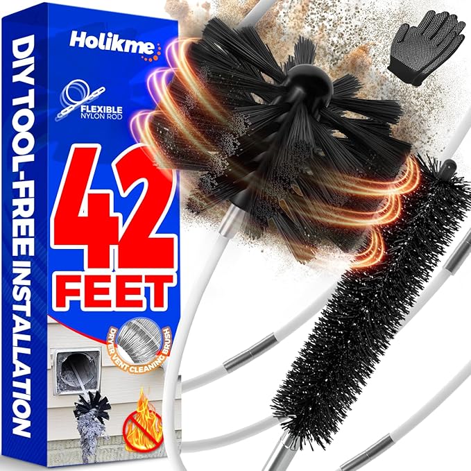 Holikme Dryer Vent Cleaner Kit - 42Ft Flexible Lint Brush for Deep Cleaning | Dryer Vent Cleaner Brush with Drill Attachment, Removes Years of Lint Buildup, Improves Airflow, Faster Drying & Fire Safety