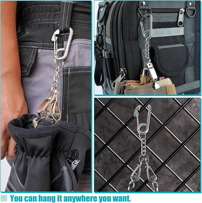 KUNN Glove Clip Stainless Steel Carabiner with Double-End Alligator Clip for Work Gloves, Glove Holder for Wall Mount