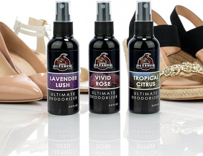 Shoe Deodorizer Spray - Shoe Refresher: Lavender Lush, Vivid Rose & Tropical Citrus - Shoe Odor Eliminator for Sneakers, Gym Bags & Lockers - Women’s Deodorant Spray by Combat Cleaner
