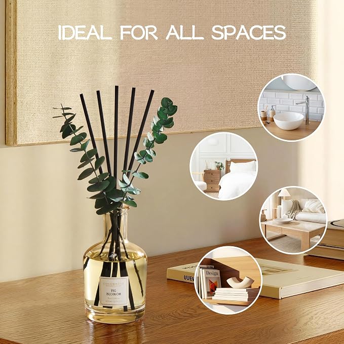 Fig Bloossom Reed Diffuser, 6.76 oz | Real Dried Eucalyptus Leaves, 8 Reeds, Long-Lasting Essential Oil, Home Fragrance, Bedroom or Bathroom Décor