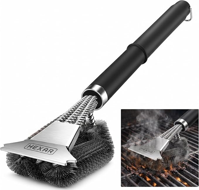 HEXAR® Grill Brush – BBQ Cleaning Scraper for Outdoor, Weber Cleaner Kit Grilling Tools, Barbecue Metal Rescue Brushes, Scrubber Stainless Steel Bristles, Charcoal Accessory Barbecue Accessories