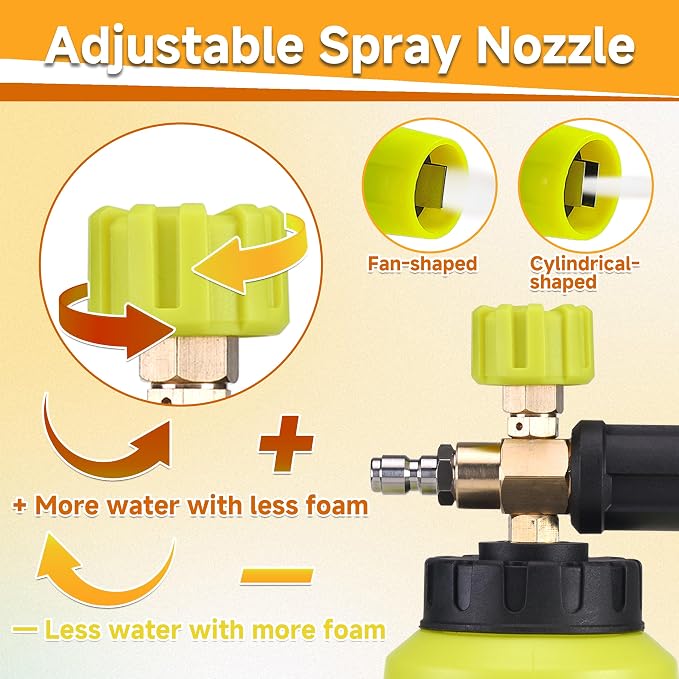 M MINGLE Pressure Washer Gun with Foam Cannon & Dual Connector Accessory | Car Wash Foam Gun Kit with 1/4 Inch Quick Connector, 5 Pressure Washer Nozzle Tips
