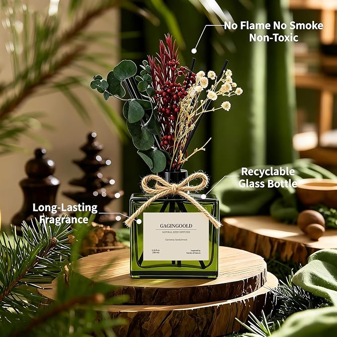 Reed Diffuser, 6.1 oz Gardenia Sandalwood Scent Diffuser with Sticks & Dried Flowers, 120 Days Long Lasting diffusers for Home, Elegant Fragrance for Bathroom Bedroom Office Decor Air Fresh