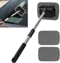 Windshield Cleaning Tool, Car Window Cleaner, Vehicle Window Cleaner with Extendable Handle & 2 Washable Microfiber Pads, Car Interior Glass Wiper Cleaning Kit for Most Vehicles (Grey)