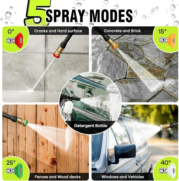 Pressure Washer, Power Washer with 4 Quick Connect Nozzles 1 Foam Cannon, High Pressure Cleaning Machine for Cars/Fences/Driveways/Patios/Farms/Home Cleaning(Bright Green)