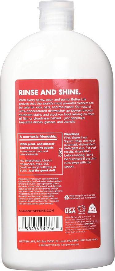 Better Life Dishwasher Detergent Gel - Automatic Dishwasher Cleaner - Concentrated Liquid Gel Dish Detergent Soap - 30oz Unscented