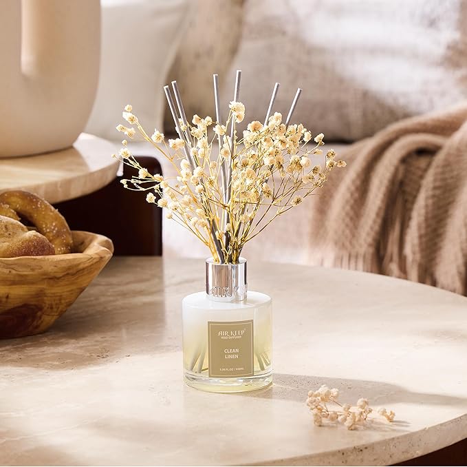 Reed Diffuser Set,3.38 fl oz (100 ml) - Clean Linen Oil Diffusers with 8 Reed Sticks,Home Fragrance Reed Diffuser for Bathroom Shelf Decor
