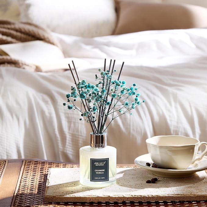Reed Diffuser Set,3.38 fl oz (100 ml) - Cashmere Vanilla Oil Diffusers with 8 Reed Sticks, Home Fragrance Reed Diffuser for Bathroom Shelf Decor