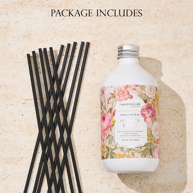 M&SENSE Reed Diffuser Set, Garden Party, 17oz Natural Essential Oil | Non-Toxic Organic, Long-Lasting Fragrance, Ideal for Living Room, Entryway, Gifts for Women