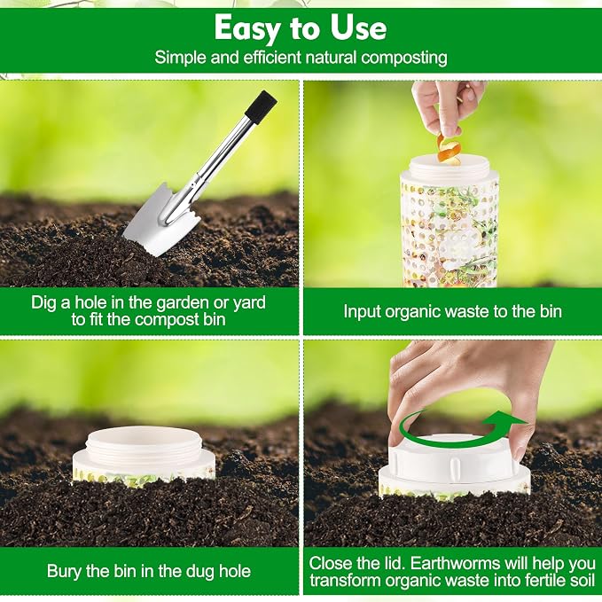 2 Packs Inground Worm Composter, Outdoor Worm Compost Bin Kit with Lid | Worm Composter with Shovel & Gloves, for Raised Garden Beds, Reducing Food Waste Composting Systems
