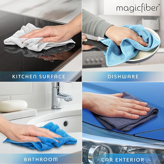 MagicFiber Microfiber Cleaning Cloth - 12 Pack, Large 13" x11” Highly Absorbent Streak-Free Micro Fiber Cleaning Rags Towels for House, Car, Windows, Housekeeping, Household Dusting, Kitchen