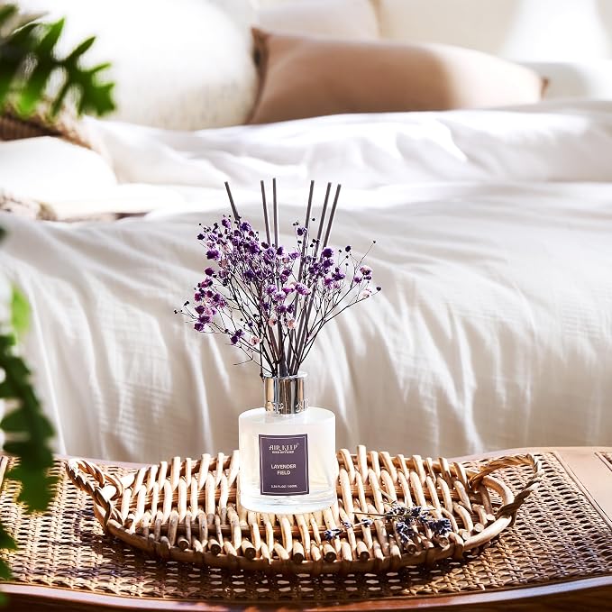 Reed Diffuser Set,3.38 fl oz (100 ml) - Lavender Field Oil Diffusers with 8 Reed Sticks, Home Fragrance Reed Diffuser for Bathroom Shelf Decor