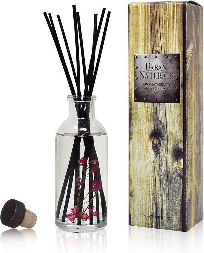 Reed Diffuser Set, Amber & Lavender - Bathroom Shelf Décor | (AWAKEN and RENEW) Mind & Body Aromatherapy Collection, Essential Oil Botanical Diffusing Room Scent
