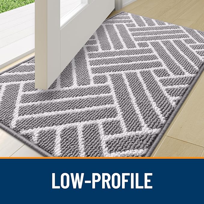 OLANLY Runner Indoor Door Mat, 47x20 Inch, Dirt Resistant and Absorbent, Non-Slip Rubber Backing Floor Mats, Easy Clean Low-Profile Doormat for Entryway, Front Door, and Inside Entrance, Grey