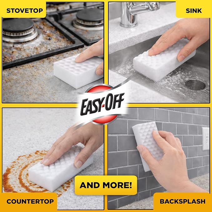 Easy‑Off Heavy Duty 2‑in‑1 Ultra Thick Eraser & Degreasing Formula, 5 Multi‑Use Cleaning Pads — Cuts Through Tough Grease & Grime in Seconds