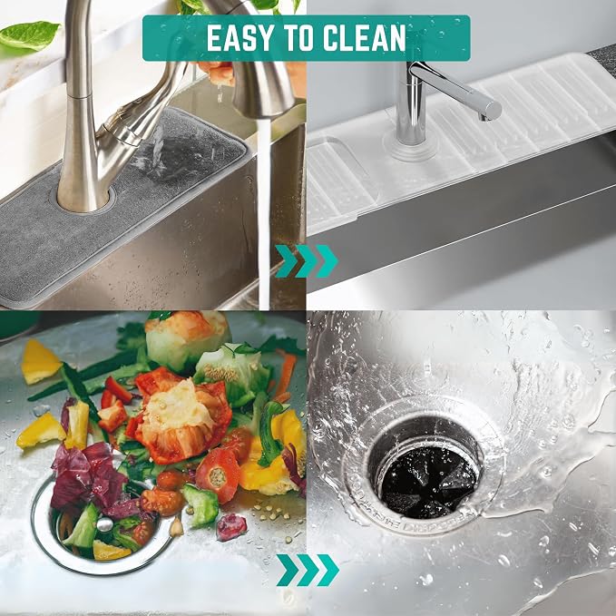 24x5.5 Inch Silicone Faucet Mat for Kitchen Sink - Kitchen Sink Splash Guard with FREE Rubber Drain Insert, Faucet Guard Draining Mat & Sink Water Splash Guard (Transparent)