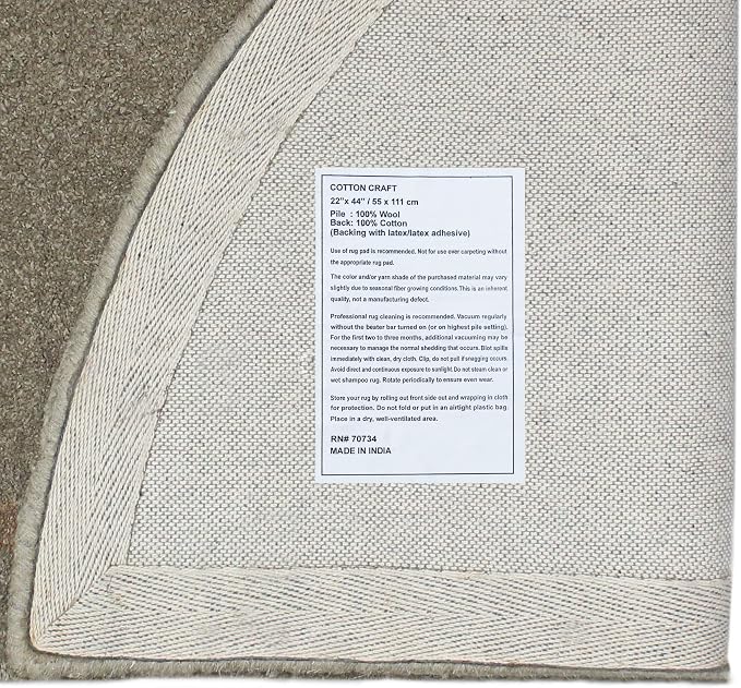 COTTON CRAFT Pure Wool Fireplace Rug - 22x44 inch Natural Tan Hearth Rug | Fire Resistant Hand Tufted Accent Carpet - Half Moon Shaped - Entryway Anti Fatigue Rug