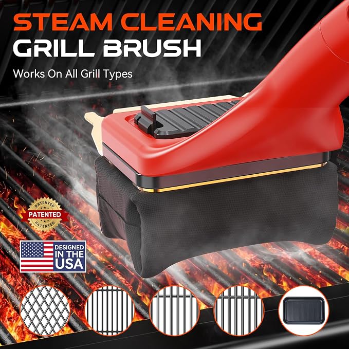 Grill Brush for Outdoor Bristle-Free Steam Cleaning, BBQ Brush Replaceable Kevlar Head with Grill Scraper, Safe Long Handle Barbecue Grill Cleaner