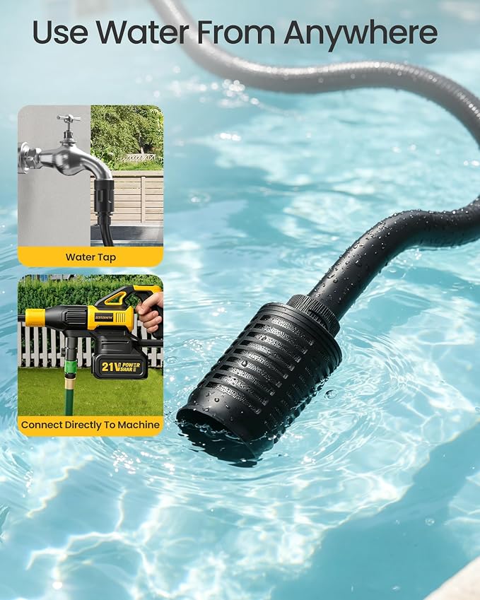 Cordless Portable Washer, Battery Operated Car Washer with 21V Battery & Charger, 990 PSI, 6-in-1 Nozzle, Foam Pot, 23FT High-Elastic Hose, Handheld Cleaner for Home Garden Patio Driveway