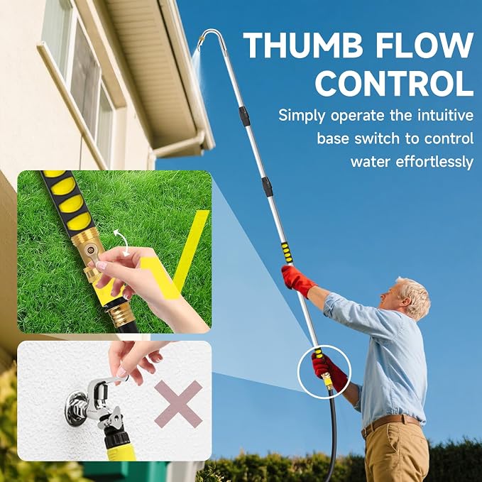Gutter Cleaning Tools, 12ft(20ft Reach) Gutter Cleaner Tools From the Ground with Hose Attachment, Rain Gutters Cleaning Wand with Heavy-Duty Head for 2nd Story House