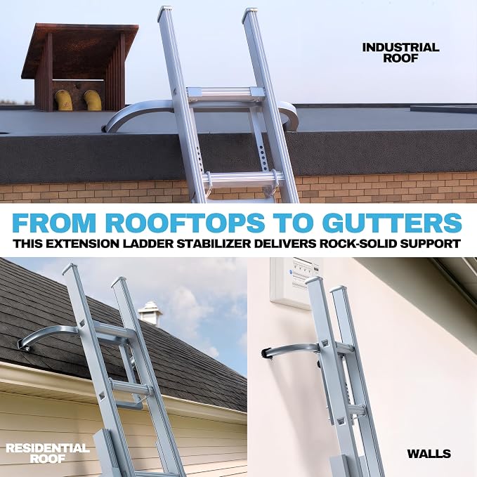 Heavy Duty Ladder Stabilizer | Carbon Steel Extension Ladder Standoff with Anti-Slip Rubber Feet for Gutter Cleaning, Painting & Roofing - Professional Grade Ladder Accessory for Extension Ladder