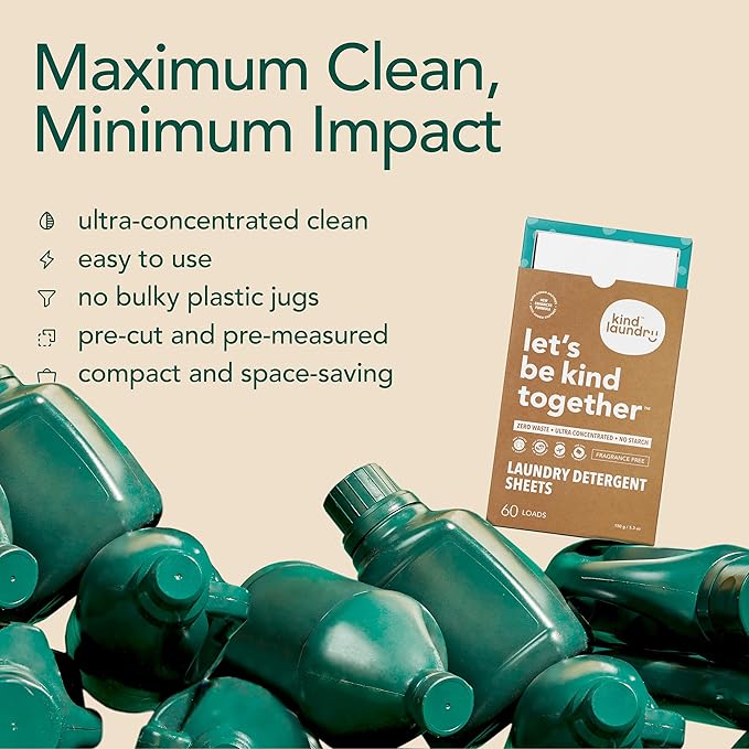 Kind Laundry Detergent Sheets with Powerful Stain-Fighting Enzymes - Biodegradable Plant Powered Eco-Friendly Laundry Soap Sheets - Home or Travel Laundry Detergent (Ocean Breeze, 32 Loads, 10 Pack)
