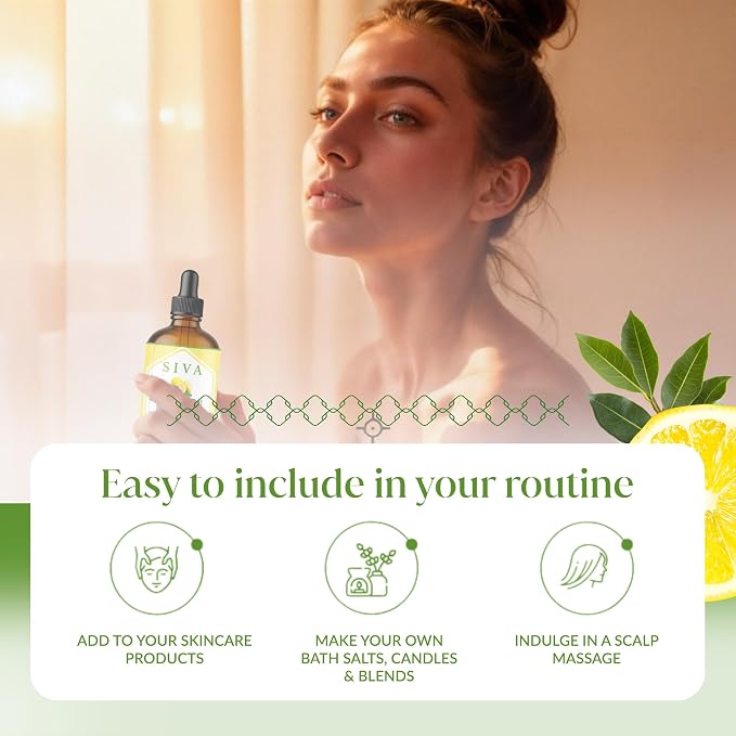 Siva Lemon Essential Oil, Glass Bottle with Dropper, 4 Fl Oz (118 ml) | Lemon Oil for Diffuser, Humidifier, Home Fragrance, Cleaning Blends, Soap Making, Candle Making, Bath Salts & DIY Projects