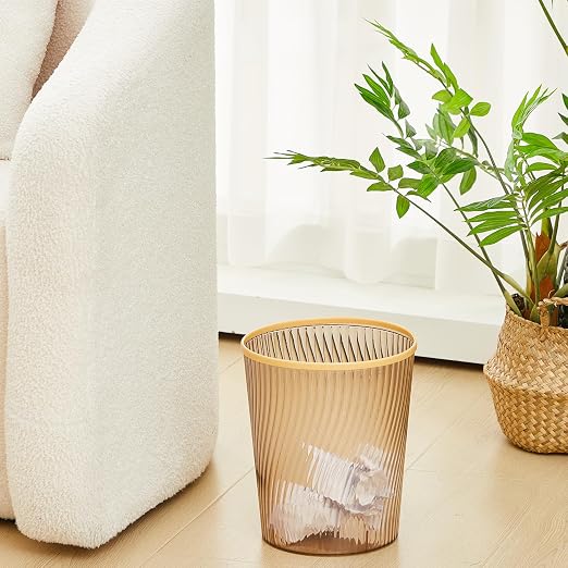 Honeydak 4 Pack Gold Trash Can 3 Gallon Plastic Wastebasket Garbage Bin Round Translucent Lightly Threaded Large Capacity Modern 8.39 x 9.84 Inch for Bathroom Bedroom Kitchen Dorms Office Decorative