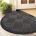 Smiry Half Circle Front Door Mat Outside Entrance, Heavy Duty Outdoor Indoor Natural Rubber Doormat, Non Slip, Trap Dirt and Moisture, Easy Clean, Low Profile Patio Porch Entryway Mat, 29.5x17, Grey