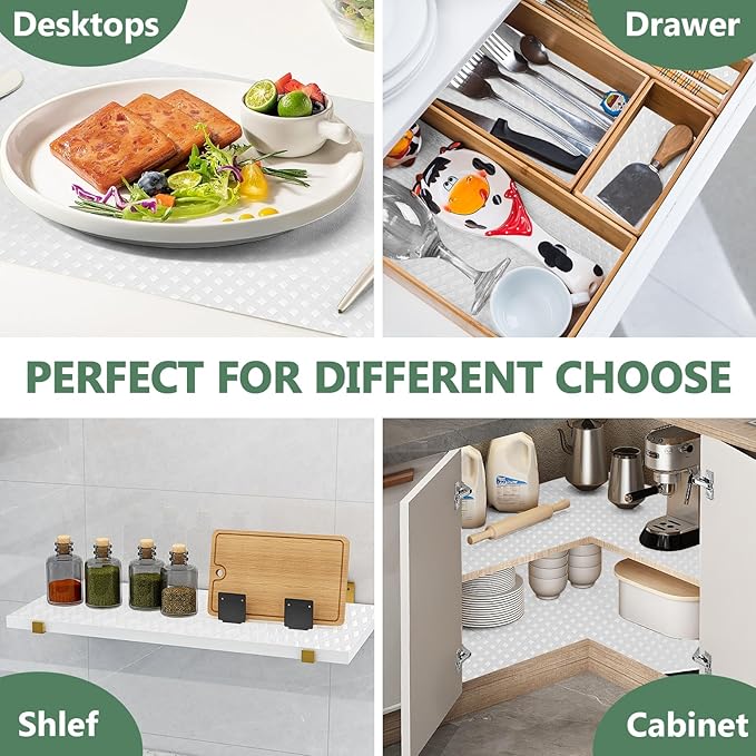 Shelf Liners, Non-Adhesive Drawer Liner, Waterproof & Oil-Proof Kitchen Cabinet Cupboard Liner Plastic EVA Material BPA Free Fridge Liner Mats Paper Protector for Shelves (White/20in x 240in)