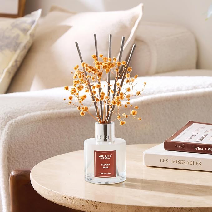 Reed Diffuser Set,3.38 fl oz (100 ml) - Flower Shop Oil Diffusers with 8 Reed Sticks, Home Fragrance Reed Diffuser for Bathroom Shelf Decor