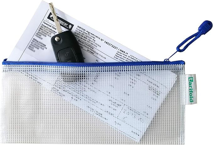 Tarifold Mesh Zipper Storage Bags, 9-7/8" x 4-1/2", Blue, 8 Pack | 8 reusable zipper storage bags, 9-7/8" x 4-1/2", for documents and supplies, blue, home, office or travel