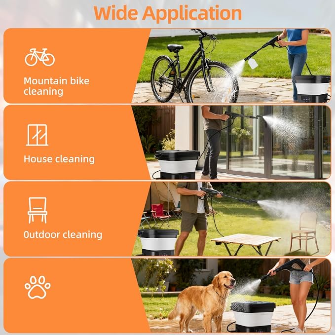 Portable Cordless Pressure Washer, 6-in-1 Nozzle Water Pressure Washer with 7 Adjustable Pressure Levels, Electric Power Washer with 3.4 Gallon Tank for Camping Patio Car Garden Cleaning