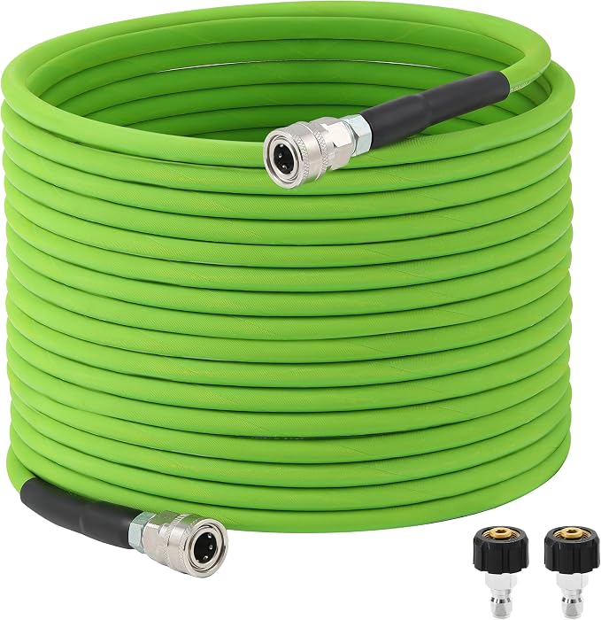 PWACCS Pressure Washer Hose 50 FT, 1/4" ID Steel Braided Kink Resistant Power Washer Hose with 3/8" Quick Connect Fittings - 4000 PSI High Pressure Washing Extension Hose