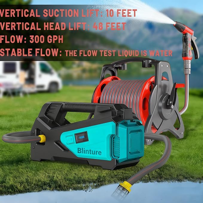 Battery Powered Water Transfer Pump, Cordless Power Washer Compatible Makita 18V, 2Ah-5Ah Battery, Cordless Water Pump, Self-Priming RV Water Pumps, Pressure Pump 50FT Head(Not include Battery)