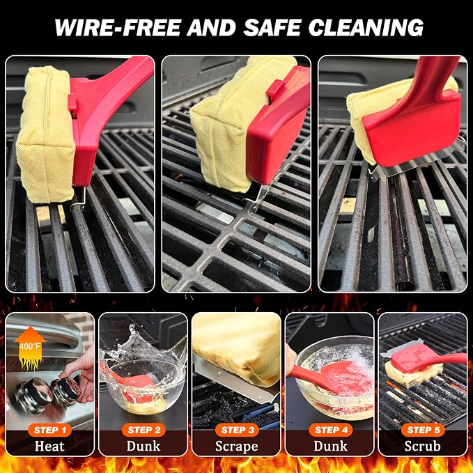 Grill Brush for Outdoor Grill, Bristle Free Grill Brush BBQ Grill Brush with Scraper, Steam Grill Cleaning Brush & Grill Cleaning Kit, BBQ Brush for Gas Charcoal Smoker Griddle, Gifts for Men Dad
