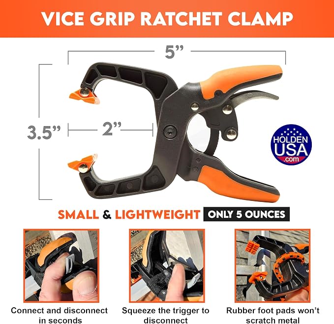 Holden USA - Ladder Clamp - Stabilizer Clip – Secure Safety Clamp for Roof, Gutters, and Wall Prep – Durable Support Cord for Roofing and Gutter Tasks (Black Orange Single)