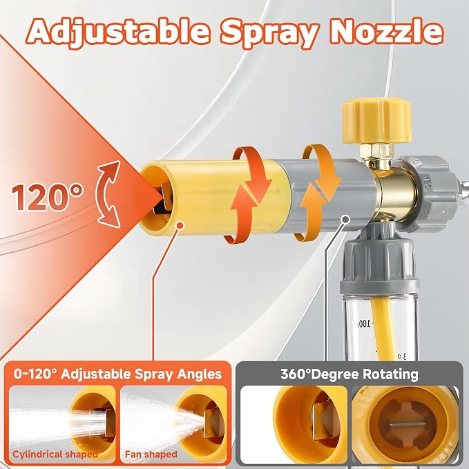 M MINGLE Pressure Washer Gun with Mini Undiluted Foam Cannon, 1/4" QC | Dual Connector Accessory, Undiluted Foam Blaster with 5 Nozzle Tips, M22 Adapter, Ideal for Car Wash, Patio & Deck Cleaning