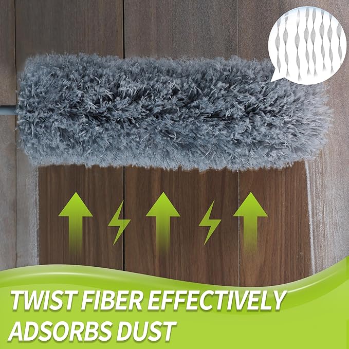 IVYROLL Cobweb Duster & 100'' Microfiber & Chenille Ceiling Cleaner Kit | Reusable Feather Duster with Extension Pole, Bendable, Washable