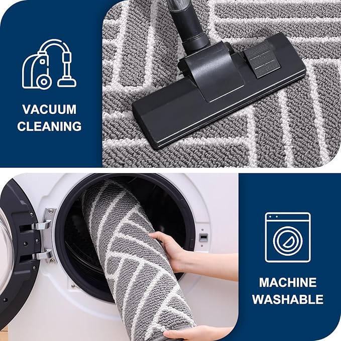 OLANLY Runner Indoor Door Mat, 70x23 Inch, Dirt Resistant and Absorbent, Non-Slip Rubber Backing Floor Mats, Easy Clean Low-Profile Doormat for Entryway, Front Door, and Inside Entrance, Grey