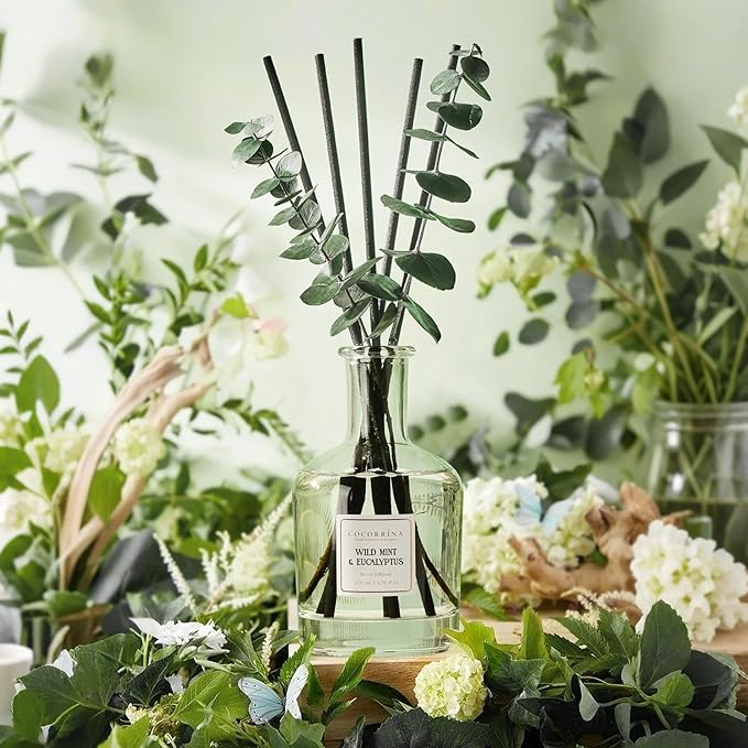 Wild Mint & Eucalyptus Reed Diffuser, 6.76 oz | Real Dried Eucalyptus Leaves, 8 Reeds, Long-Lasting Essential Oil, Home Fragrance, Bedroom or Bathroom Décor