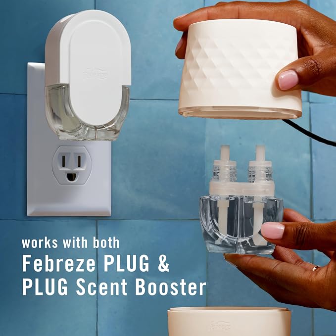 Febreze Plug Scent Booster in White, Continuous Scent Device Oil Diffuser, Compatible with Febreze Air Freshener Plug in Refills - Refills not Included