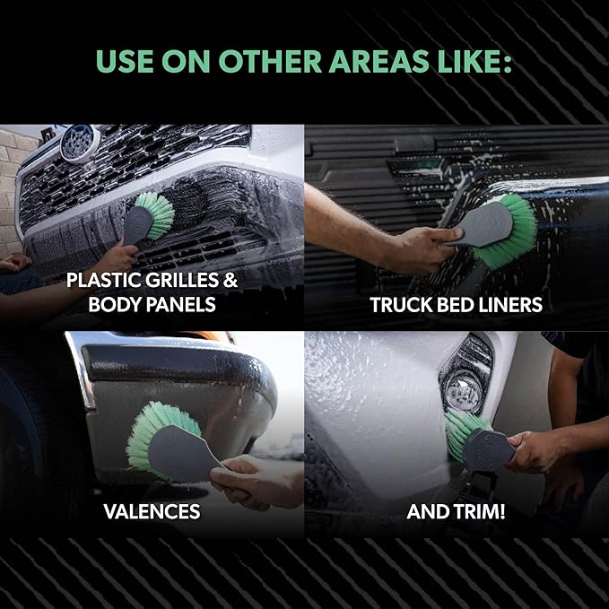 Chemical Guys, Wheelie Wheel & Exterior Brush for Rims & Tires, Soft, Green | Soft synthetic bristles clean rims, tires, grilles and emblems, safe on all wheel finishes with an easy grip