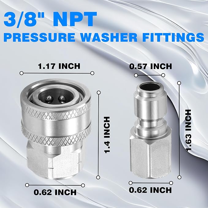 3/8 Inch NPT Pressure Washer Adapter Set, Quick Connector 12-Piece | Stainless Steel Female Thread Quick Connect Hose Fittings, 5000 PSI, Internal Thread Quick Connector Kit