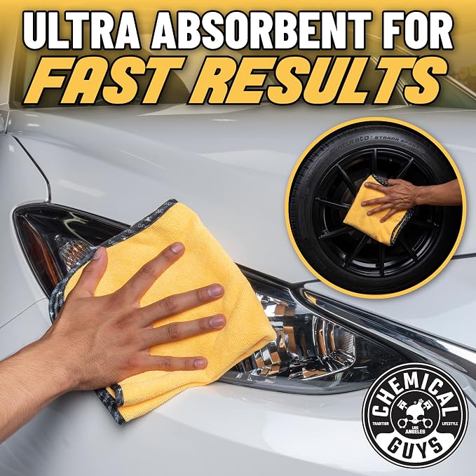Chemical Guys Miracle Dryer Microfiber Drying Towel for Cars, Yellow | For trucks and SUVs, soft-banded scratch-free, 36 x 25 inches, oversized dual pile, scratch-free drying, short and high pile