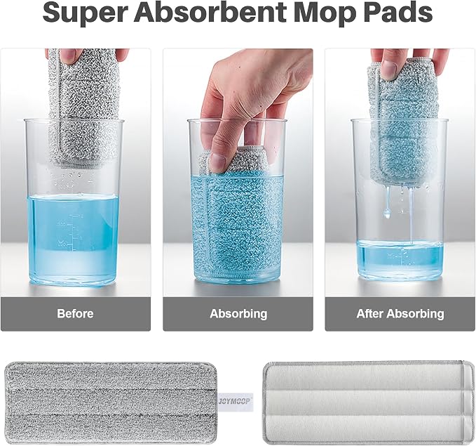 JOYMOOP Flat Mop System, Microfiber Mop for Floor Cleaning, 60" Long Handle with 15" Microfiber Flat Head, White