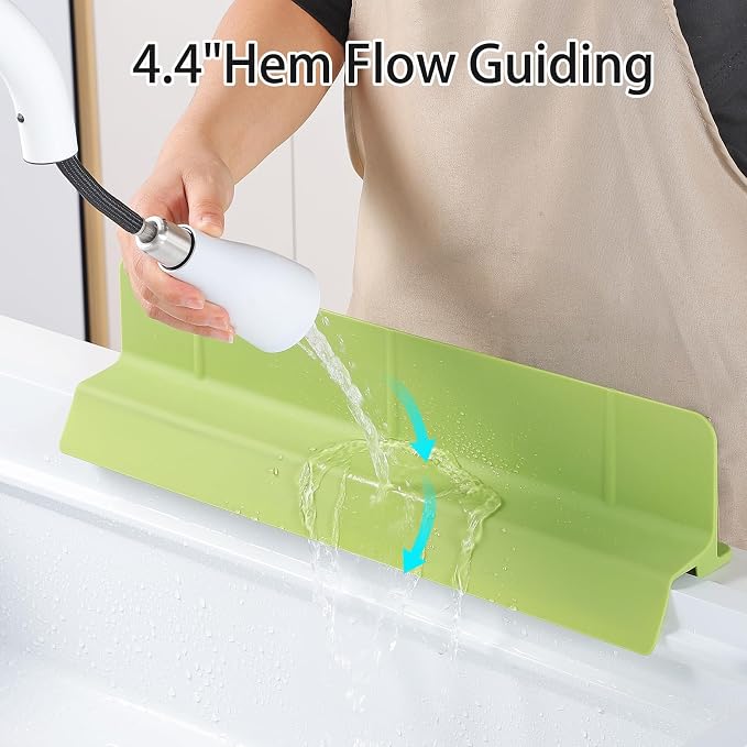18" Upgraded Silicone Sink Splash Guard Released in 2026,Self-Draining Water Splash Guard for Kitchen Sink,Bathroom and Kitchen Island,with 3.5" High Splash Guard & 6 Strong Suction Cup (Green)