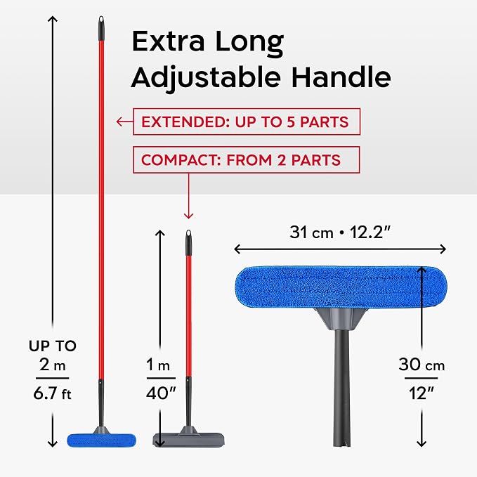 Tyroler Window Washing Kit with Extension Pole 12"-80", 100% Silicone Head | | 5-Part Window Squeegee with Extension Pole | Professional Windows Squeegee for Home & High Glass | Window Cleaner Tool